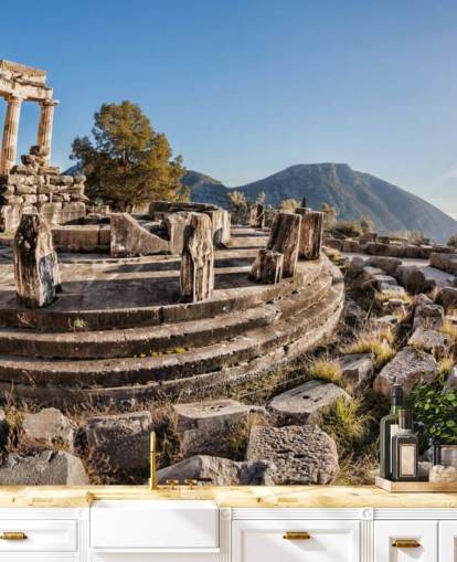 mural de pared personalizado azul y blanco de Grecia llamado El Templo de Atenea, Delfos
