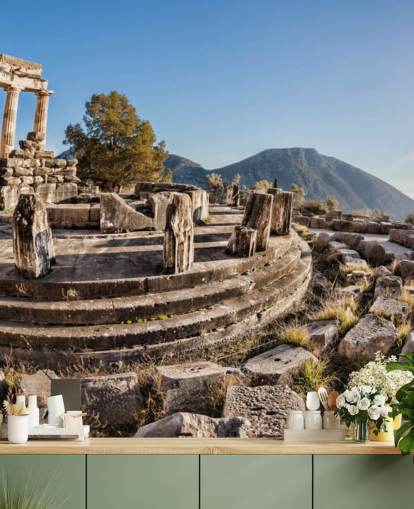 blue and white custom greece wall mural called The Temple of Athena, Delphi blue and white custom greece wall mural called The Temple of Athena, Delphi