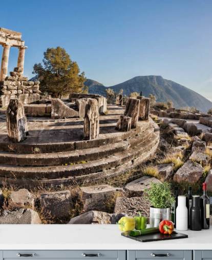 blue and white custom greece wall mural called The Temple of Athena, Delphi blue and white custom greece wall mural called The Temple of Athena, Delphi