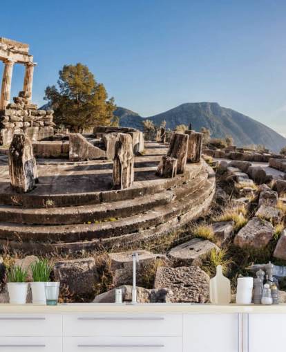 blått og hvitt tilpasset Hellas veggmaleri kalt Temple of Athena, Delphi