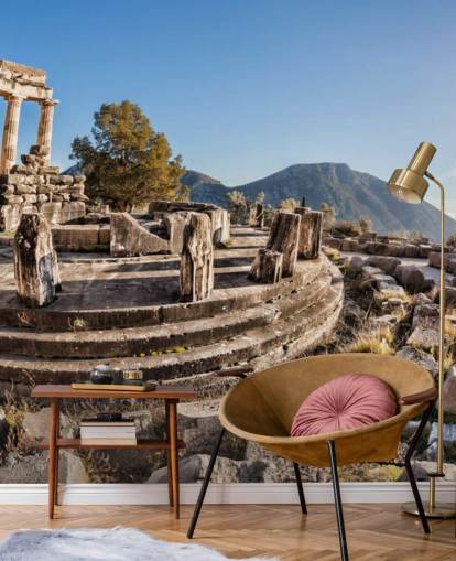 blått og hvitt tilpasset Hellas veggmaleri kalt Temple of Athena, Delphi blått og hvitt tilpasset Hellas veggmaleri kalt Temple of Athena, Delphi