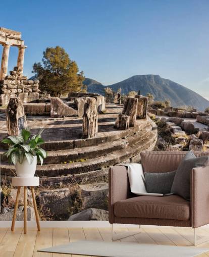 blue and white custom greece wall mural called The Temple of Athena, Delphi