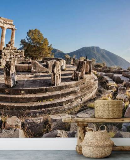blue and white custom greece wall mural called The Temple of Athena, Delphi