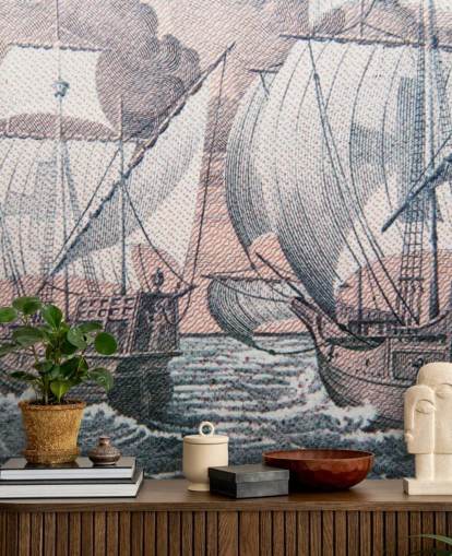 Decorazione murale con Cristoforo Colombo - Niña Pinta e Santa Maria