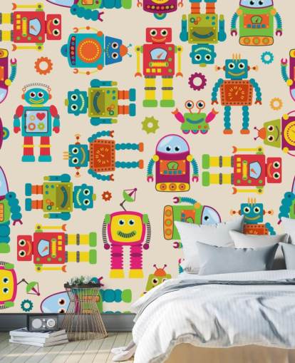 Kleurrijke Cartoon Robots Wallpaper Kleurrijke Cartoon Robots Wallpaper