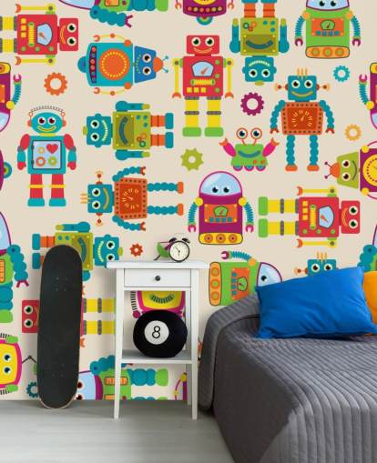 Carta da parati colorata con robot animati Carta da parati colorata con robot animati