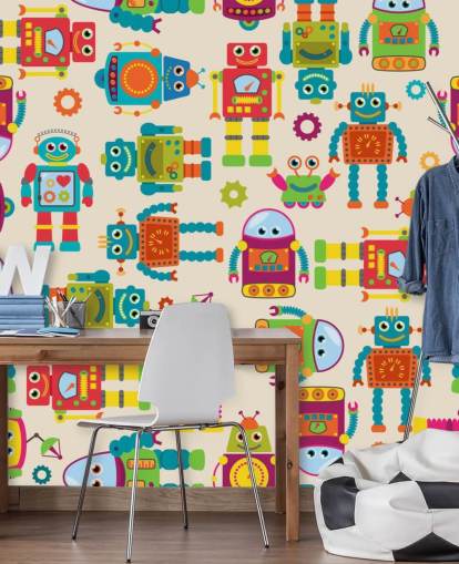 Papel de parede colorido de robôs de desenhos animados Papel de parede colorido de robôs de desenhos animados