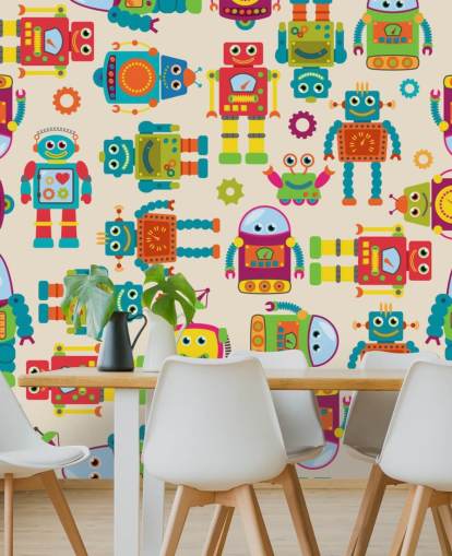 Fondo de pantalla colorido de robots de dibujos animados