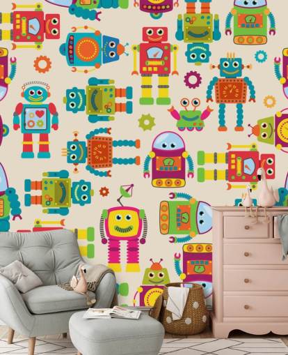 Fondo de pantalla colorido de robots de dibujos animados