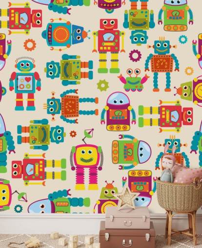 Carta da parati colorata con robot animati