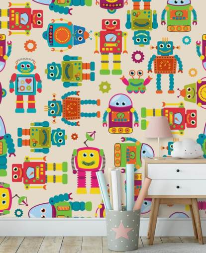 Papel de parede colorido de robôs de desenhos animados Papel de parede colorido de robôs de desenhos animados