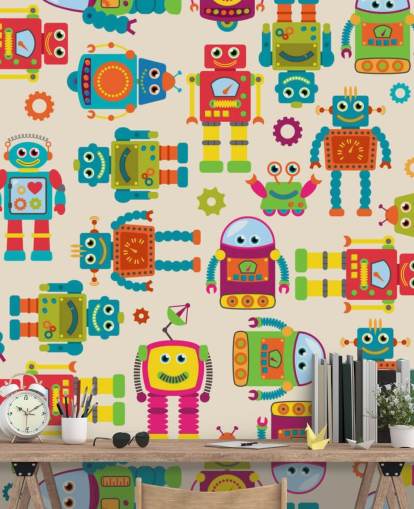 Fondo de pantalla colorido de robots de dibujos animados