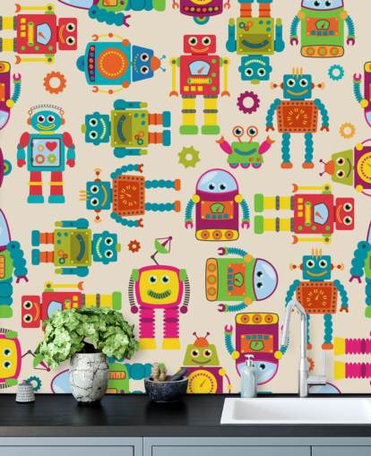 Papier peint coloré de robots de dessin animé
