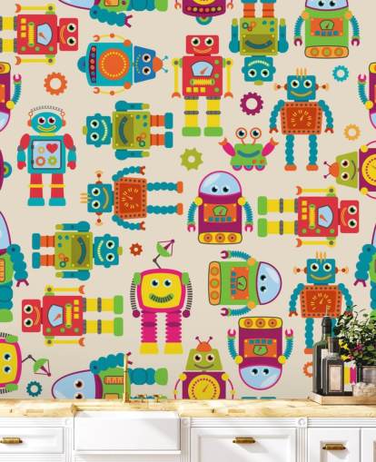 Fondo de pantalla colorido de robots de dibujos animados