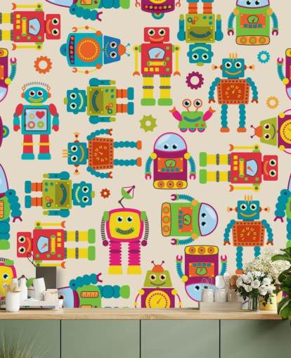 Kleurrijke Cartoon Robots Wallpaper Kleurrijke Cartoon Robots Wallpaper