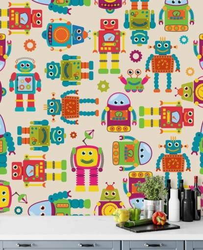 Colorful Cartoon Robots Wallpaper