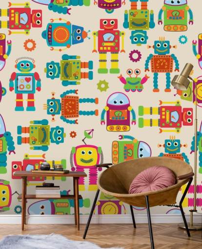 Fondo de pantalla colorido de robots de dibujos animados