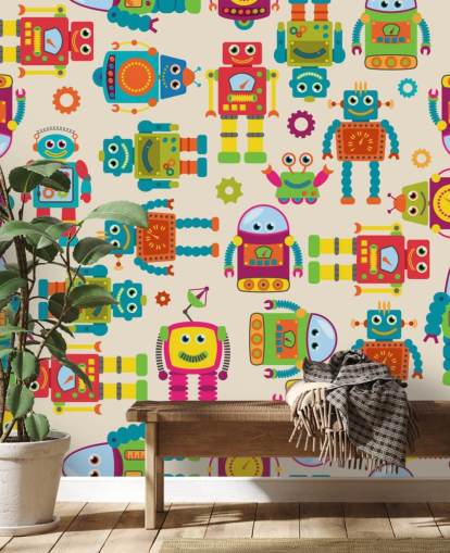 Carta da parati colorata con robot animati