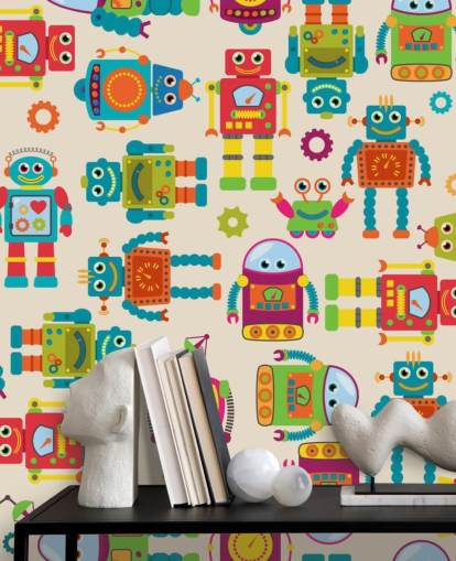 Carta da parati colorata con robot animati