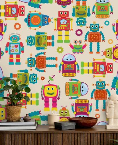 Fondo de pantalla colorido de robots de dibujos animados