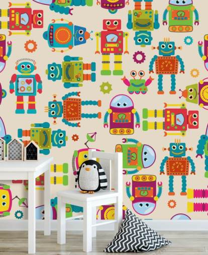 Carta da parati colorata con robot animati