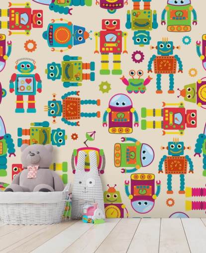 Fondo de pantalla colorido de robots de dibujos animados
