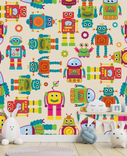 Fondo de pantalla colorido de robots de dibujos animados