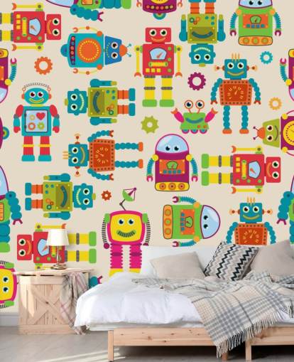 Fondo de pantalla colorido de robots de dibujos animados