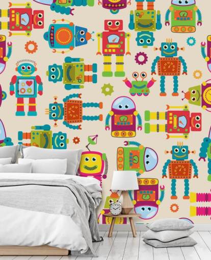 Fondo de pantalla colorido de robots de dibujos animados