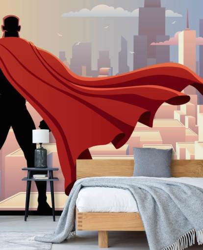 Superhero Looking at City Wallpaper