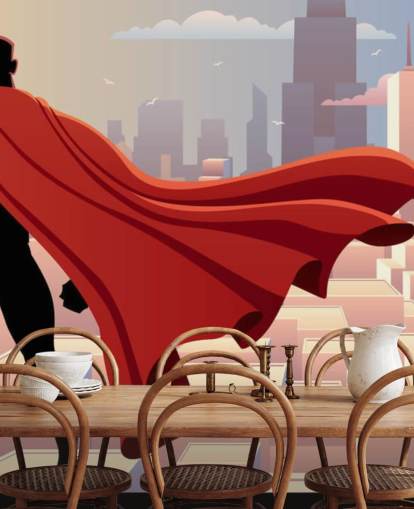 Papel de parede de super-herói olhando para a cidade