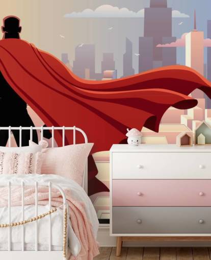 Papel de parede de super-herói olhando para a cidade Papel de parede de super-herói olhando para a cidade