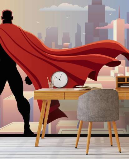 Superhero Looking at City Wallpaper