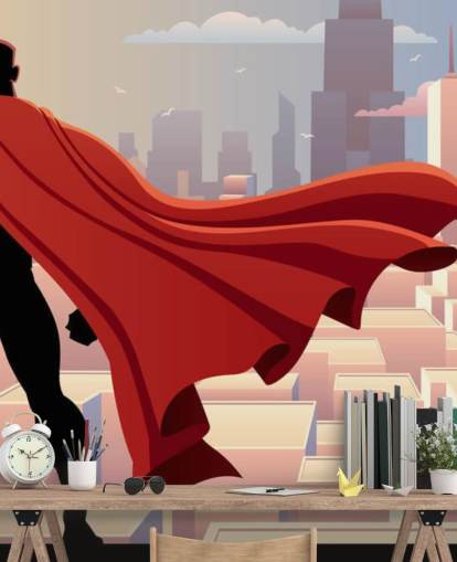 Superhero Looking at City Wallpaper
