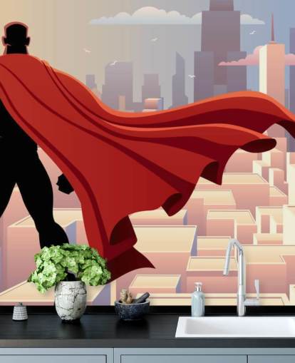 Fondo de pantalla de superhéroe mirando la ciudad