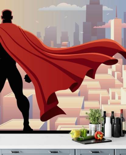 Papel de parede de super-herói olhando para a cidade