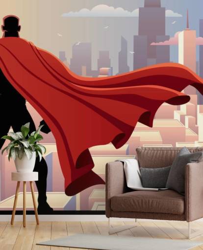 Superhero Looking at City Wallpaper
