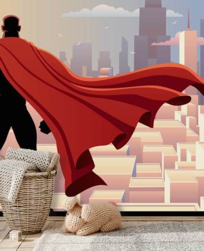 Fondo de pantalla de superhéroe mirando la ciudad Fondo de pantalla de superhéroe mirando la ciudad