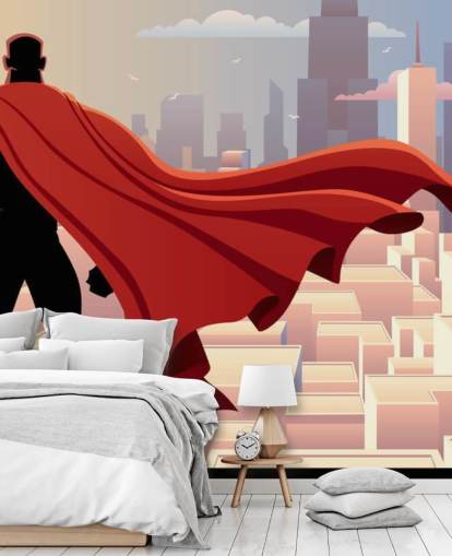 Fondo de pantalla de superhéroe mirando la ciudad