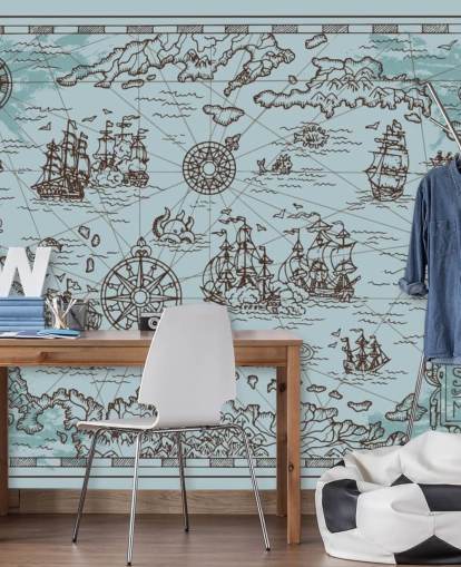 blue pirate map wallpaper