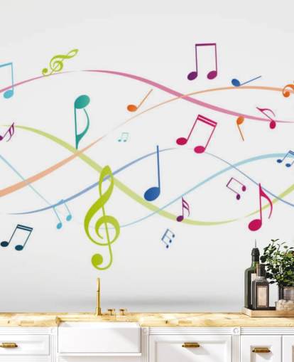 värikäs muokattava musiikkiseinämaalaus nimeltä Colourful Music Notes musiikkiluokkahuoneisiin