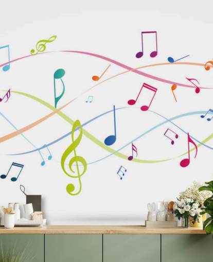 mural de pared de música colorido y personalizable llamado Colourful Music Notes para aulas de música