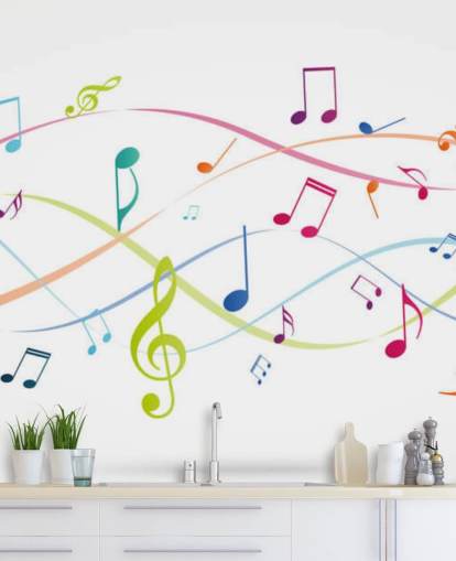 värikäs muokattava musiikkiseinämaalaus nimeltä Colourful Music Notes musiikkiluokkahuoneisiin