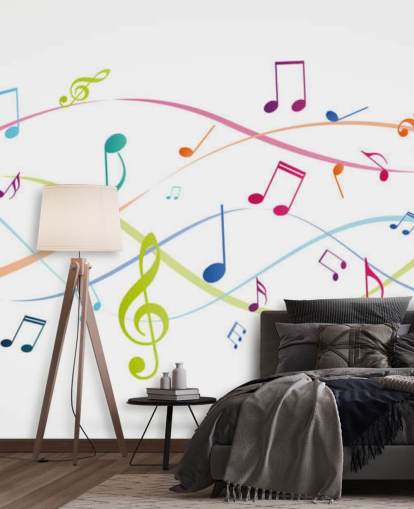 mural de pared de música colorido y personalizable llamado Colourful Music Notes para aulas de música