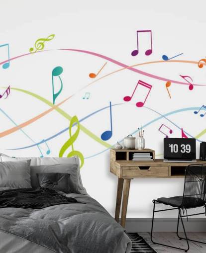 fresque murale colorée et personnalisable appelée Colourful Music Notes pour les classes de musique