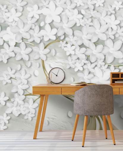 fondo de pantalla de flores blancas en tronco de árbol dorado