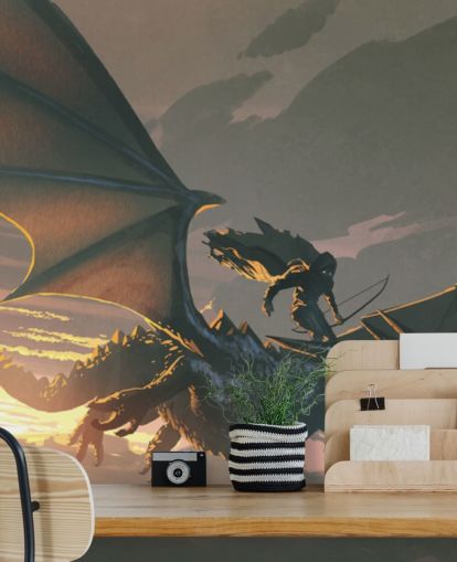 brüllender Drache mit Feuer Hals Tapete