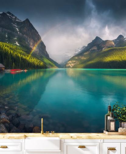 fond d'écran arc-en-ciel sur le lac bleu et les montagnes