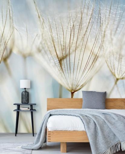 white dandelion wallpaper mural called Abstract Dandelion for lounges, kitchens and bathrooms