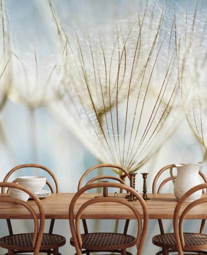 Tapeten-Wandbild mit weißem Löwenzahn namens Abstract Dandelion für Lounges, Küchen und Badezimmer